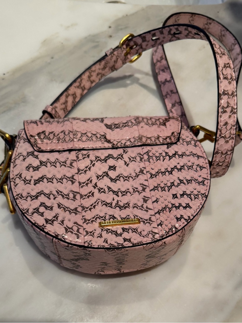 Rebecca Minkoff Pink & Griege Snake-Embossed Crossbody  Bag with Gold Hardware - Picture 2 of 6
